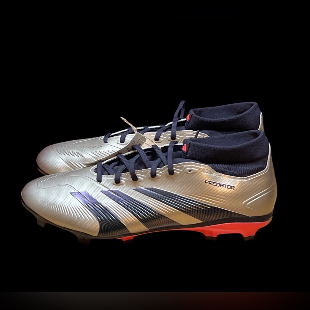 size 12-adidas Predator League Sock FG Men's Soccer cleats Metallic/Aurora Black